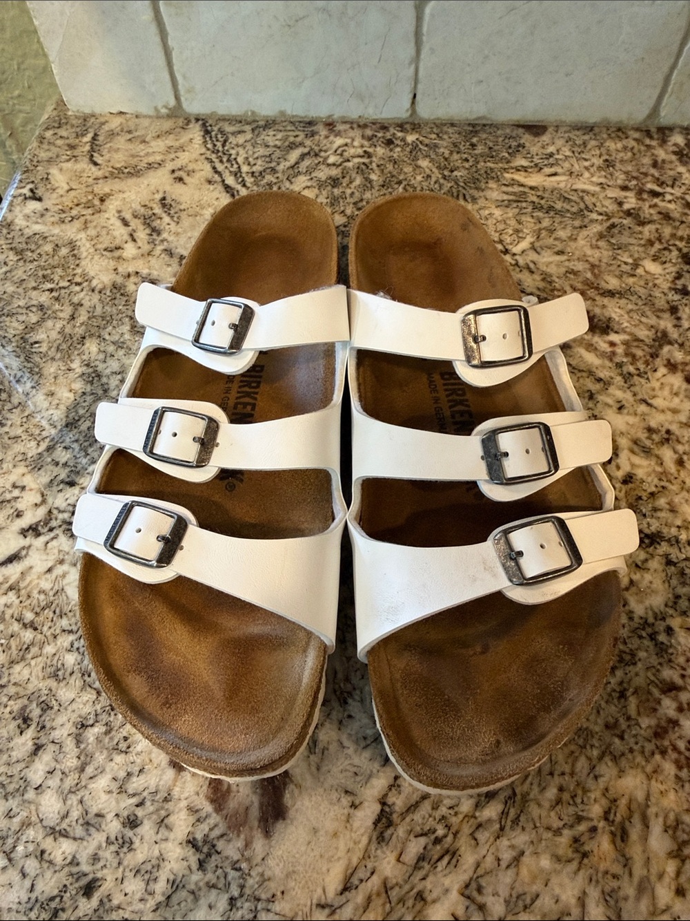 Birkenstock Florida Birko-Flor Womens Sz 41 US 10 White Three Straps Sandals